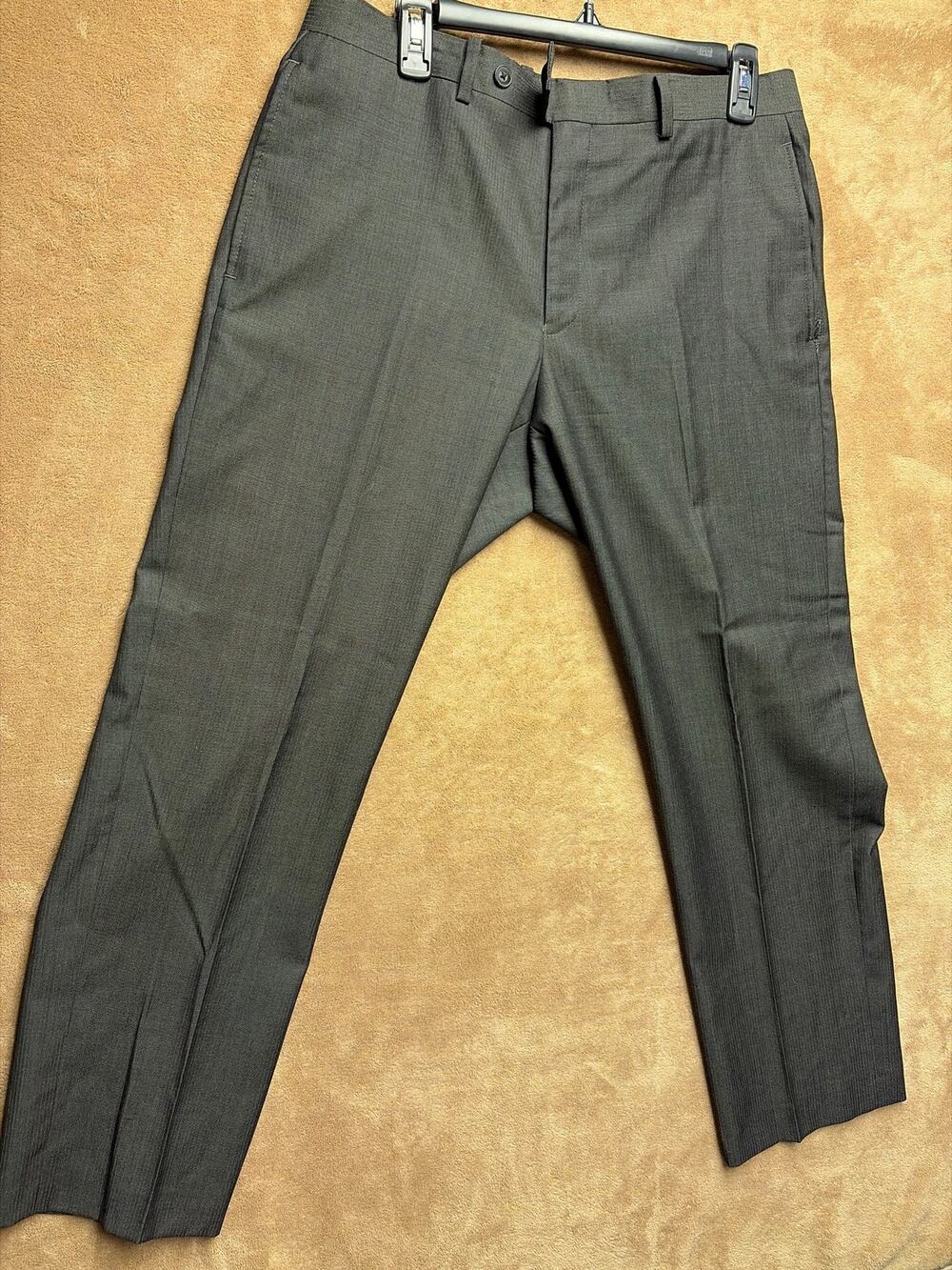 Calvin Klein Mens Slim Fit Dress Pants Gray Flat Front Wool 34x26